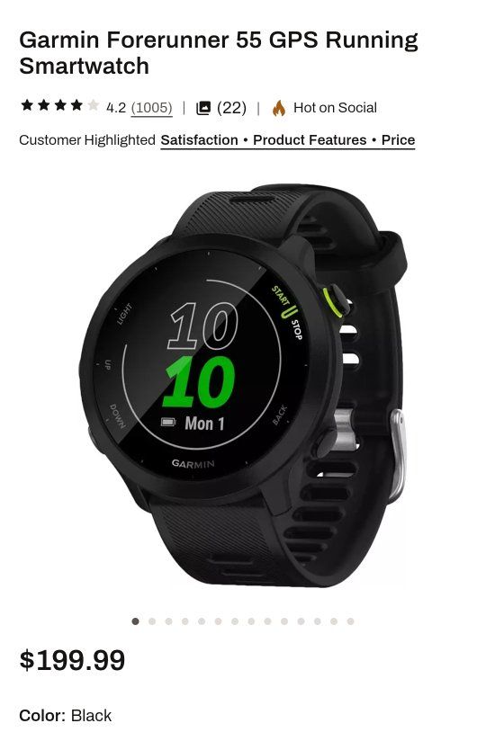 Garmin Forerunner 55 GPS Running Smartwatch - Black with Charging Cable