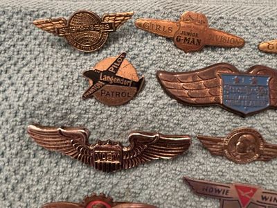 Vintage Pilot Wing Pins & Badges - Mixed Lot of Collectible Aviation & Junior G-Man Insignia