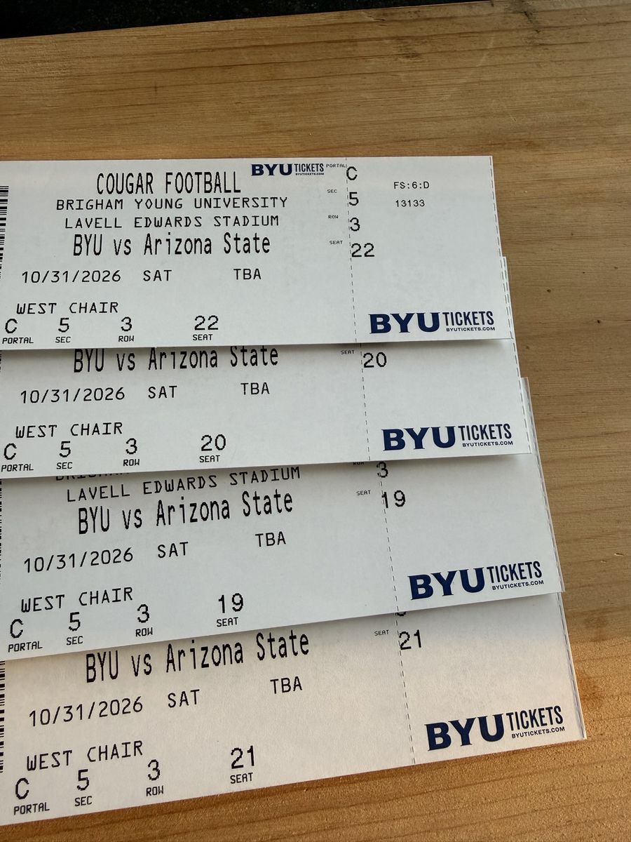 BYU vs Arizona State Football Tickets - Section 5, Row 3 (4 Tickets)