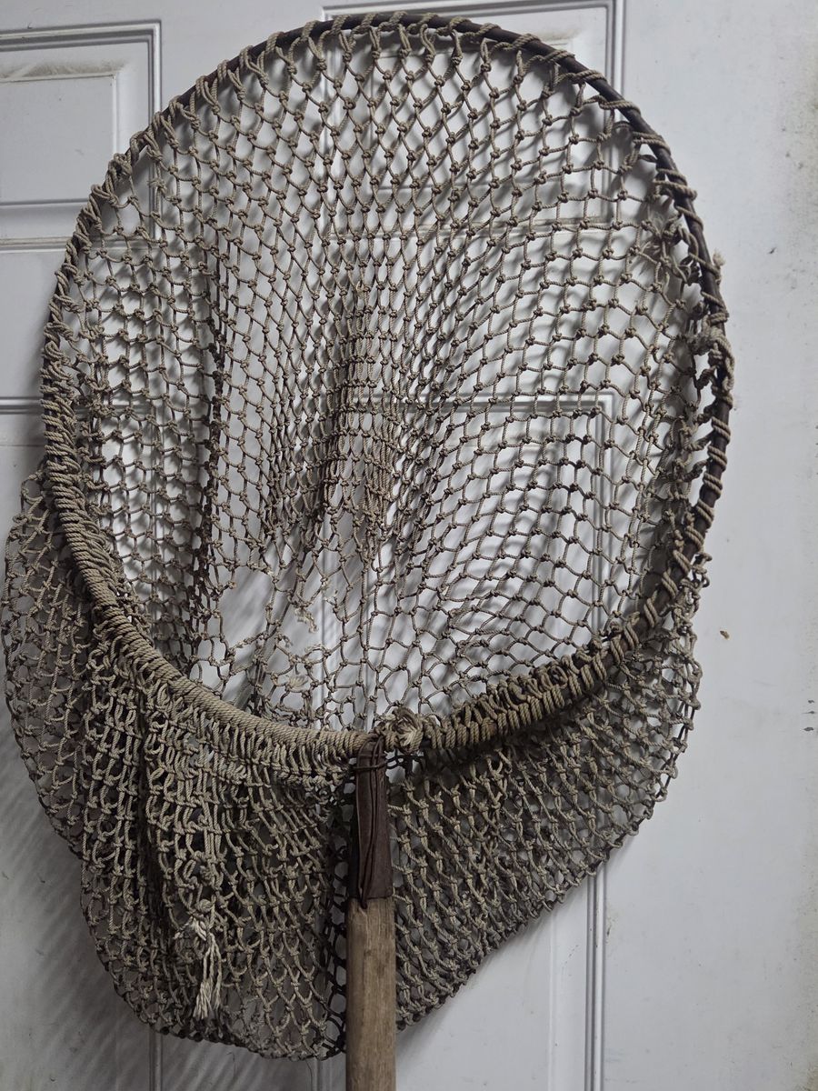 Vintage large wooden handle fishing net