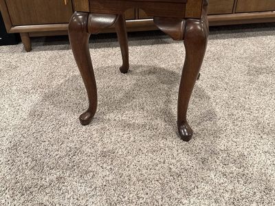 Vintage Wood End Table with Drawer - Round Top & Cabriole Legs