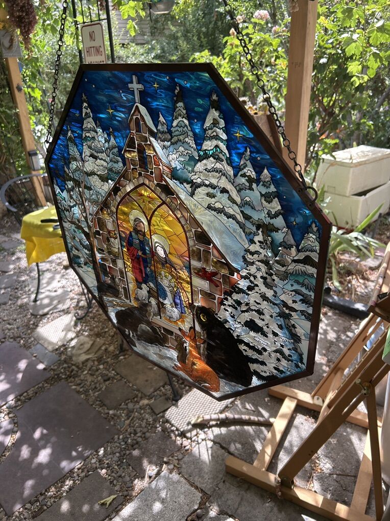 Hand Painted Octagon Nativity Suncatcher. 24x24