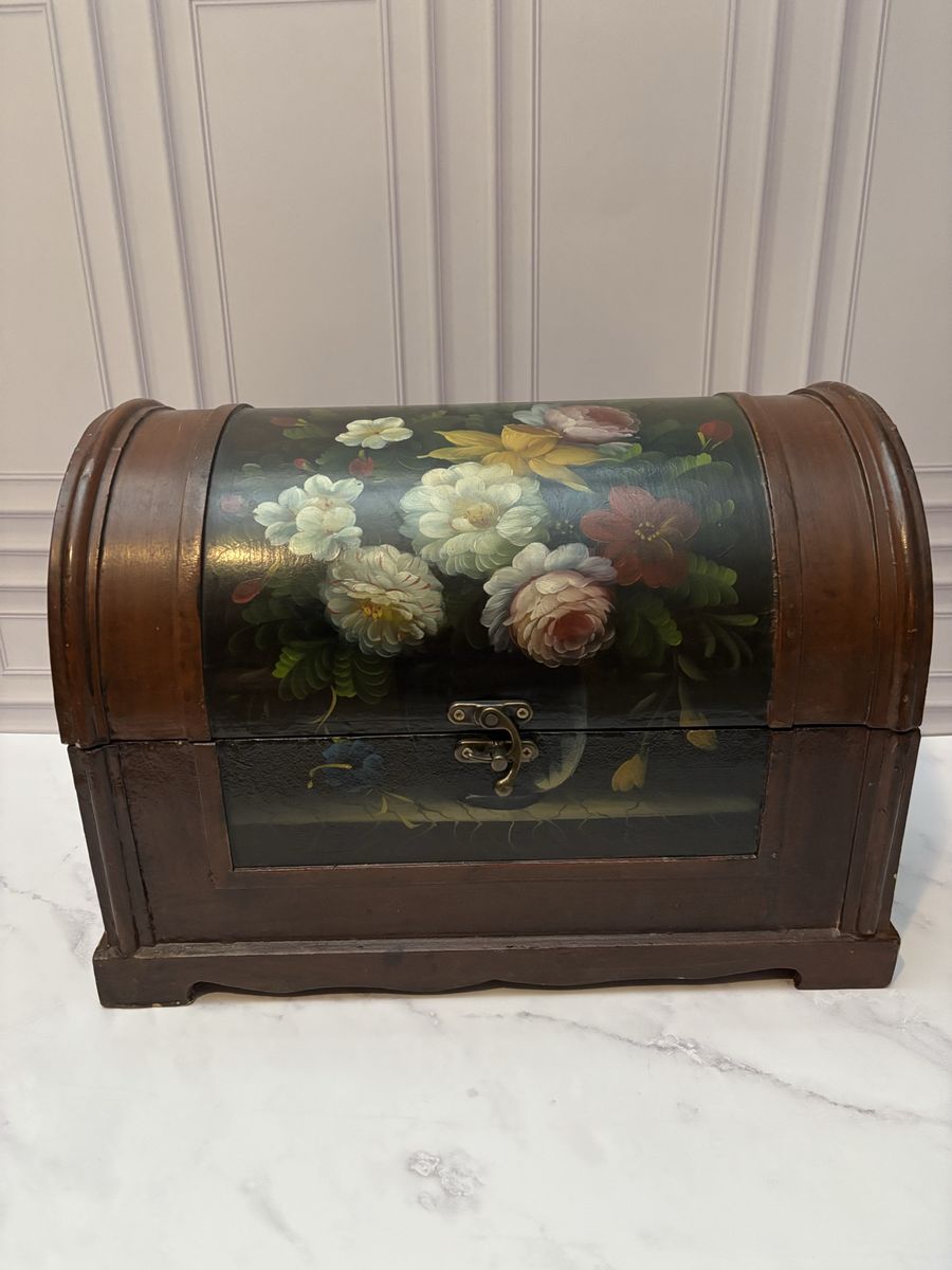 Hand Painted Wooden Treasure Chest Floral Keepsake Trunk Storage Box