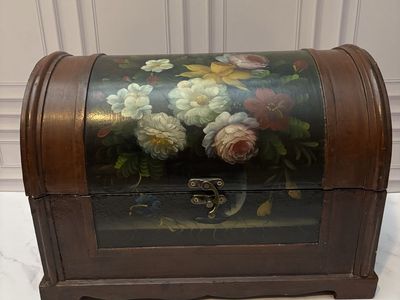 Hand Painted Wooden Treasure Chest Floral Keepsake Trunk Storage Box