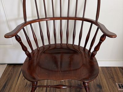 Antique Vintage Dark Wood Windsor Spindle Back Armchair By Nichols And Stone Company