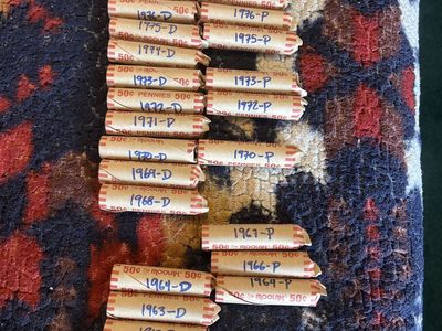 Collection of Rolled US Lincoln Memorial Pennies Sorted by Year and Mint Mark (1959-1981)