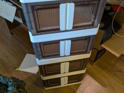 Stackable Folding Storage Box with Double Doors - White & Brown Plastic Organizer
