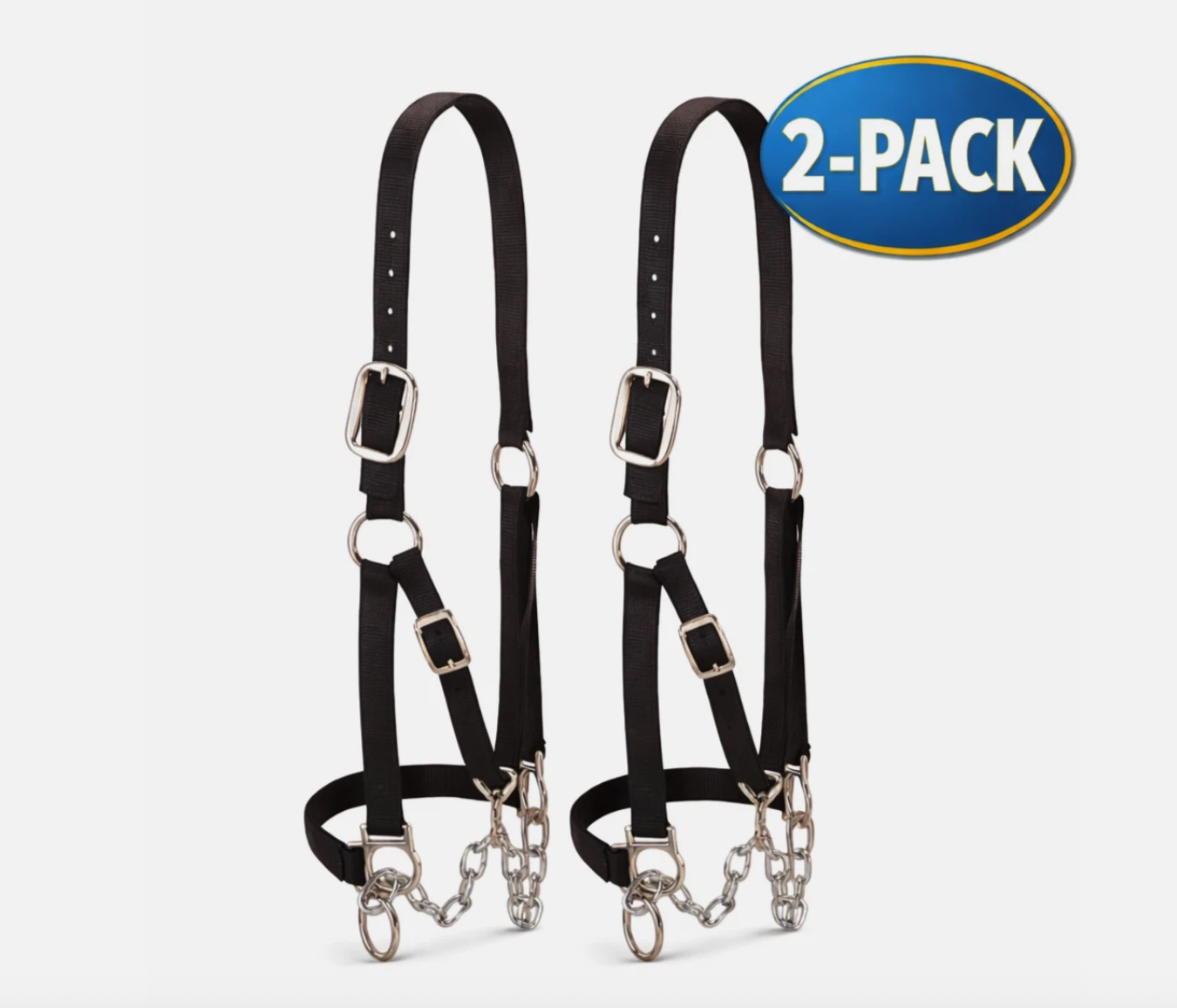 2-Pack Weaver Livestock Heavy Duty Black Halter Medium w/ Chain Lead Adjustable