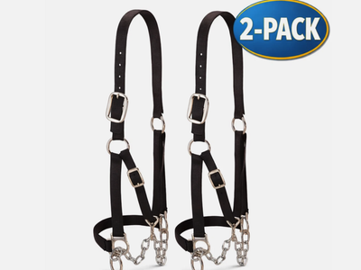 2-Pack Weaver Livestock Heavy Duty Black Halter Medium w/ Chain Lead Adjustable