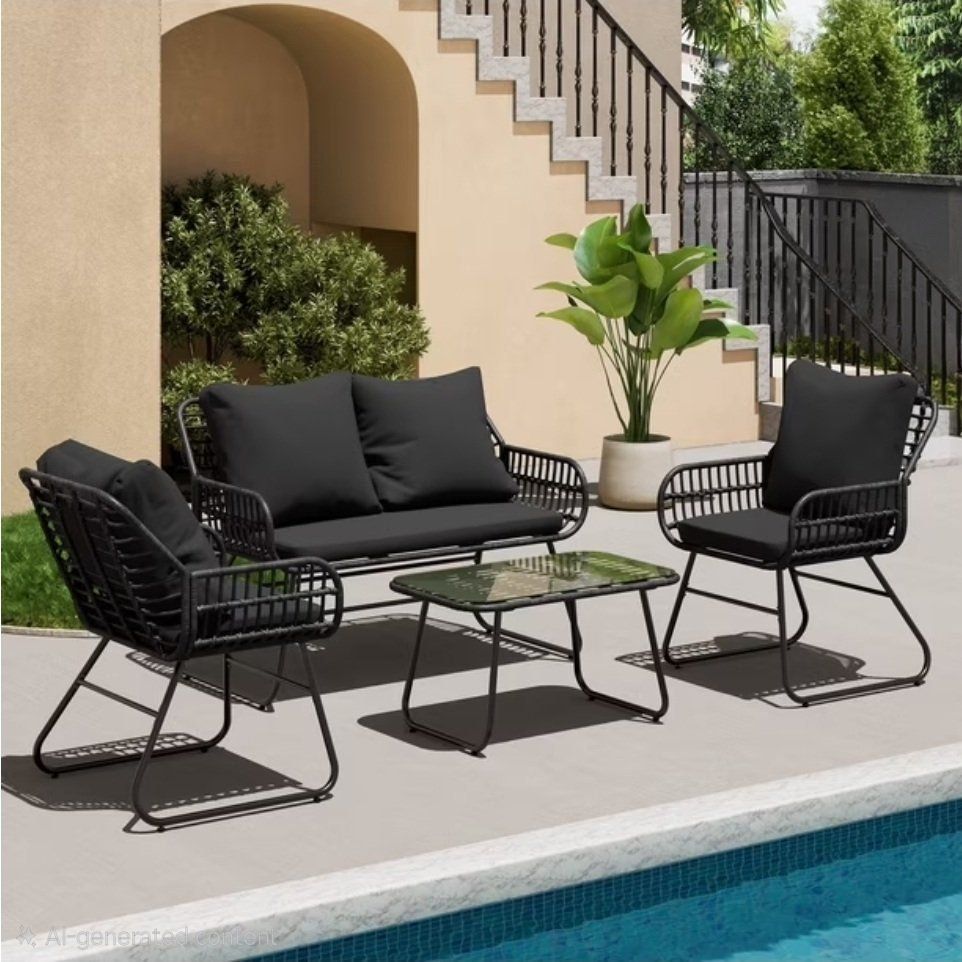 New Bifanuo 4-Piece Rattan Outdoor Patio Dining Set with Cushions & Metal Table