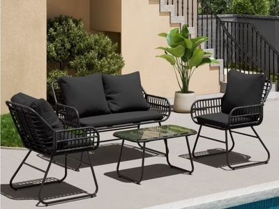 New Bifanuo 4-Piece Rattan Outdoor Patio Dining Set with Cushions & Metal Table