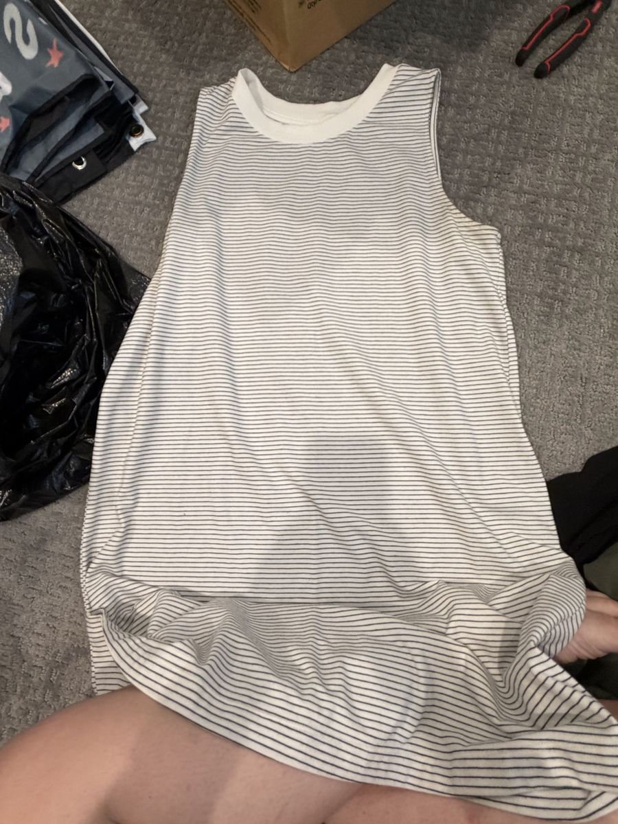 White & Black Striped Sleeveless Dress, XL - Casual Loungewear