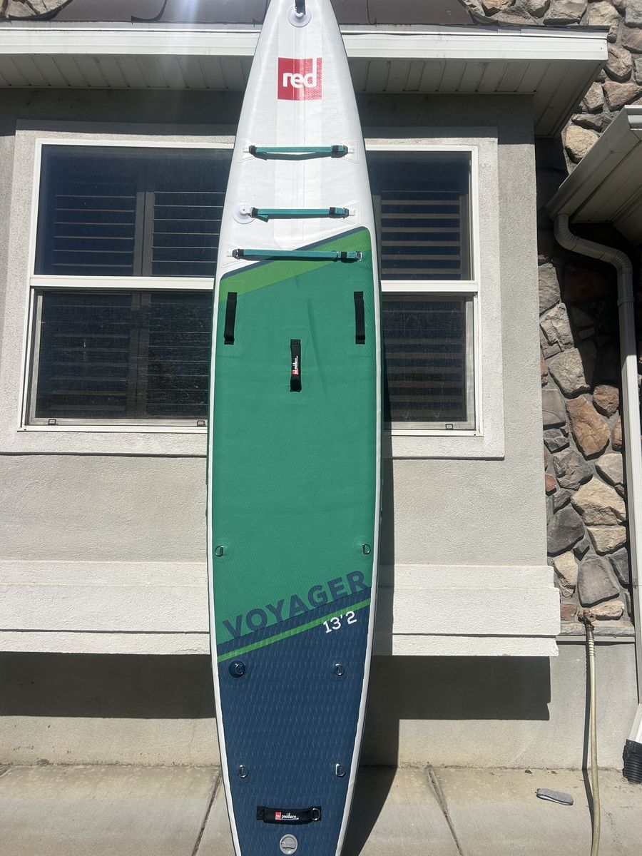 Red Paddle Co Voyager 13'2" Inflatable SUP Paddleboard Green/Blue with Rolling Bag- No paddle Included