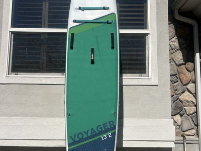Red Paddle Co Voyager 13'2" Inflatable SUP Paddleboard Green/Blue with Rolling Bag- No paddle Included