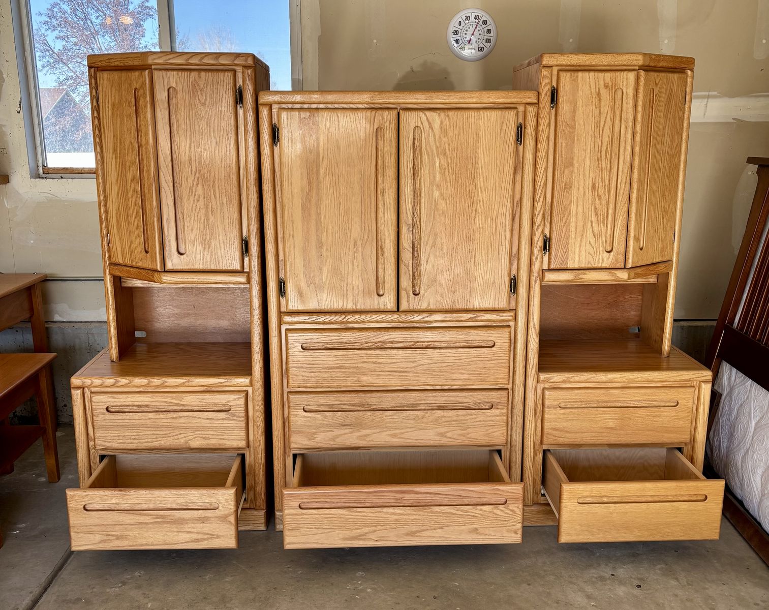 Vintage Solid Oak Wardrobe And Pier Tower Set