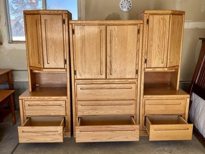 Vintage Solid Oak Wardrobe And Pier Tower Set