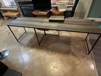 Spacious Wood Grain & Metal Desk - Modern L-Shape Office Workstation with Monitor Stand