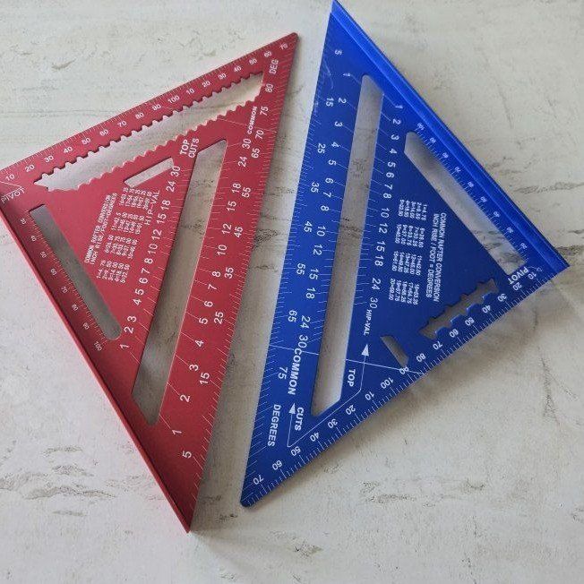 Aluminum Alloy Speed Square Set (Red & Blue) - Rafter Angle, Miter, Protractor Layout Tools