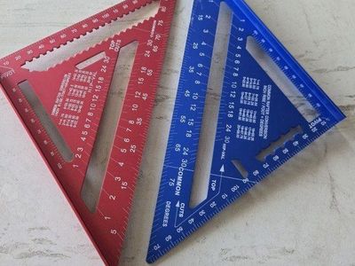 Aluminum Alloy Speed Square Set (Red & Blue) - Rafter Angle, Miter, Protractor Layout Tools