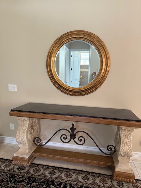 33.5” Round Decorative Anitique Gold Beveled Mirror