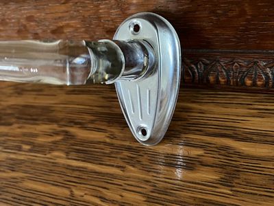 Antique/Vintage Bent Clear Glass Towel Bar with Silver Backets