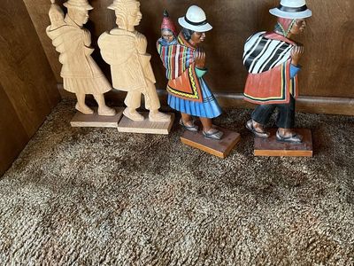Assorted Folk Art Figurines & Sculptures - Painted Wood, Ceramic, Stone - Collectible Decor