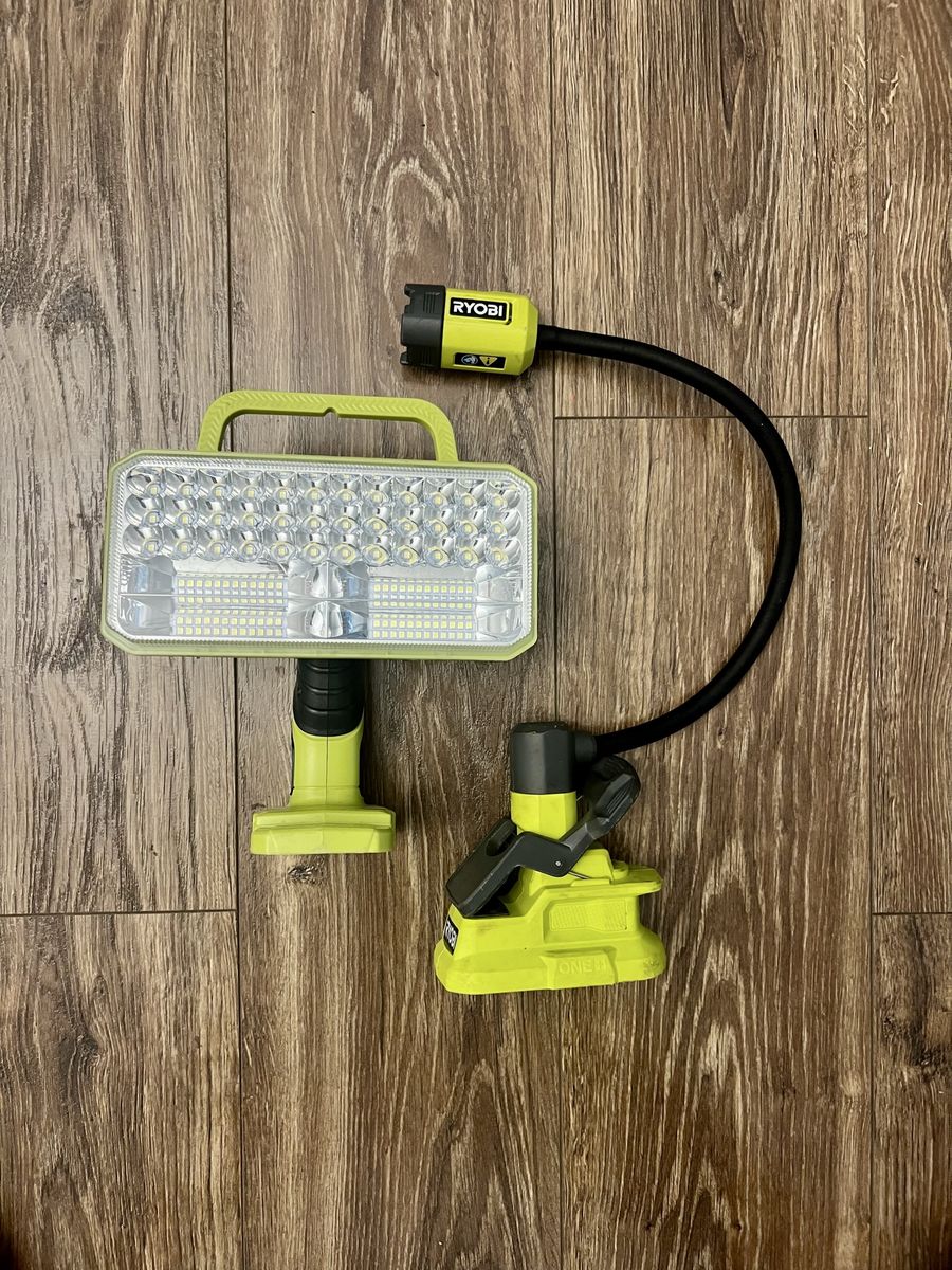Ryobi 4200 Lumen LED Flood Light + Clamp Flexible Work Light works with Ryobi Batteries ($90 Value)