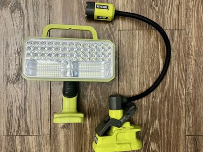 Ryobi 4200 Lumen LED Flood Light + Clamp Flexible Work Light works with Ryobi Batteries ($90 Value)
