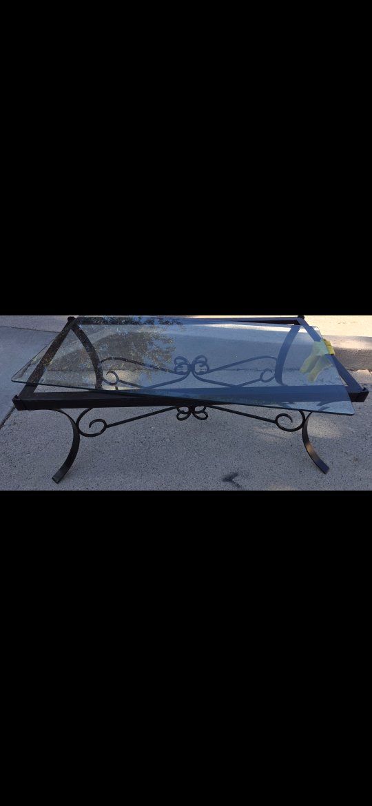 Ornate Wrought Iron & Glass Top Coffee Table - Durable & Stylish Indoor/Outdoor Furniture