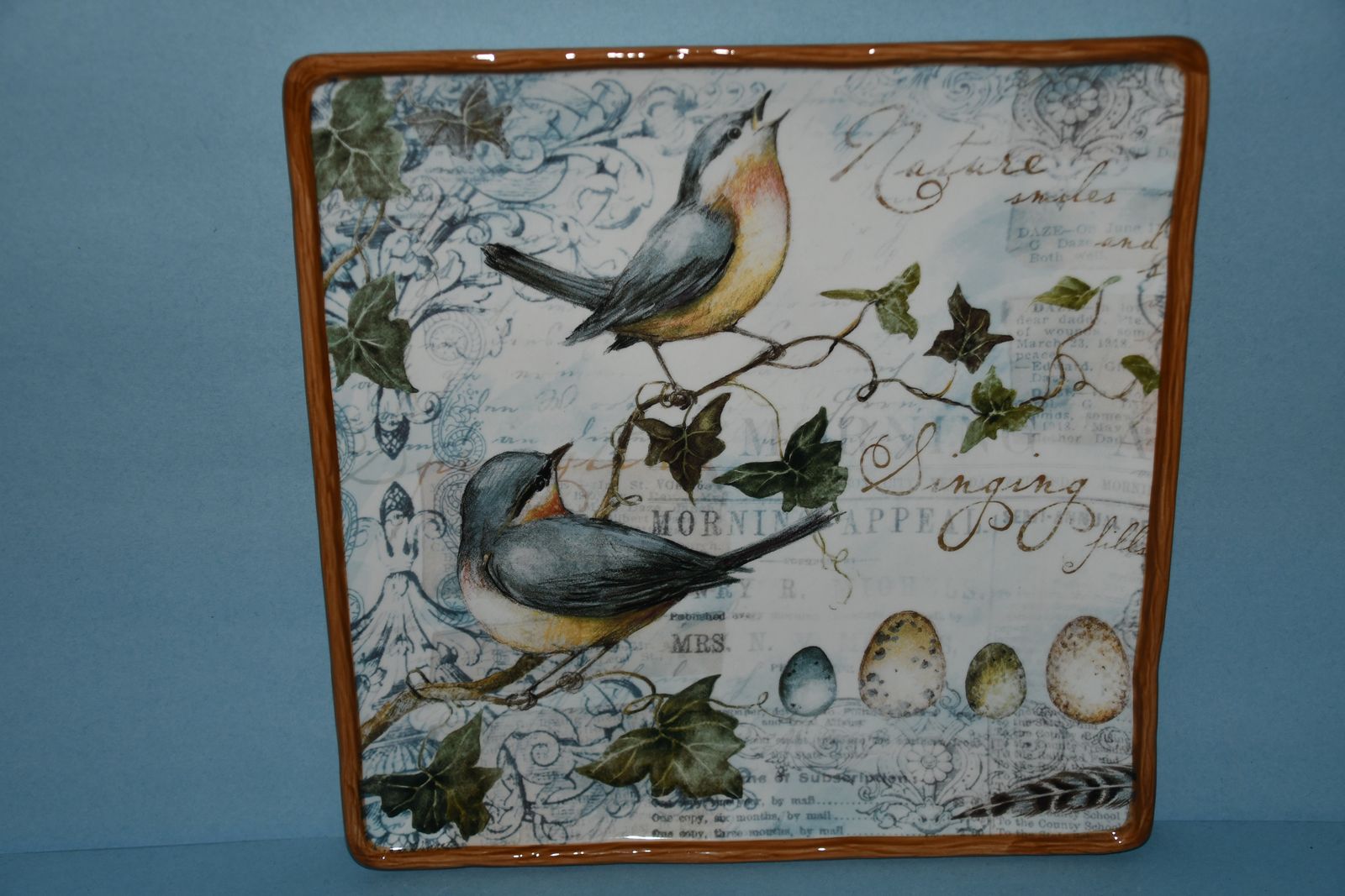 BEAUTIFUL "SUSAN WINGET" SERVING PLATTER ~ CERAMIC ~ 12" x 12" ~ BIRDS ~ NO CHIPS ~ $5