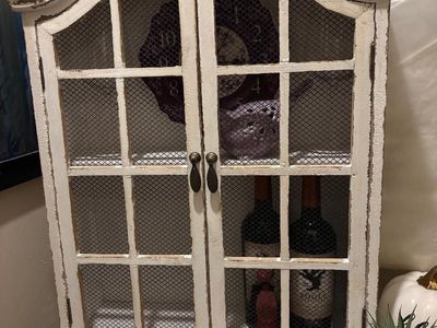 MOVING SALE: Counter or Wall Hung Curio with Chicken Wire Windows & Doors