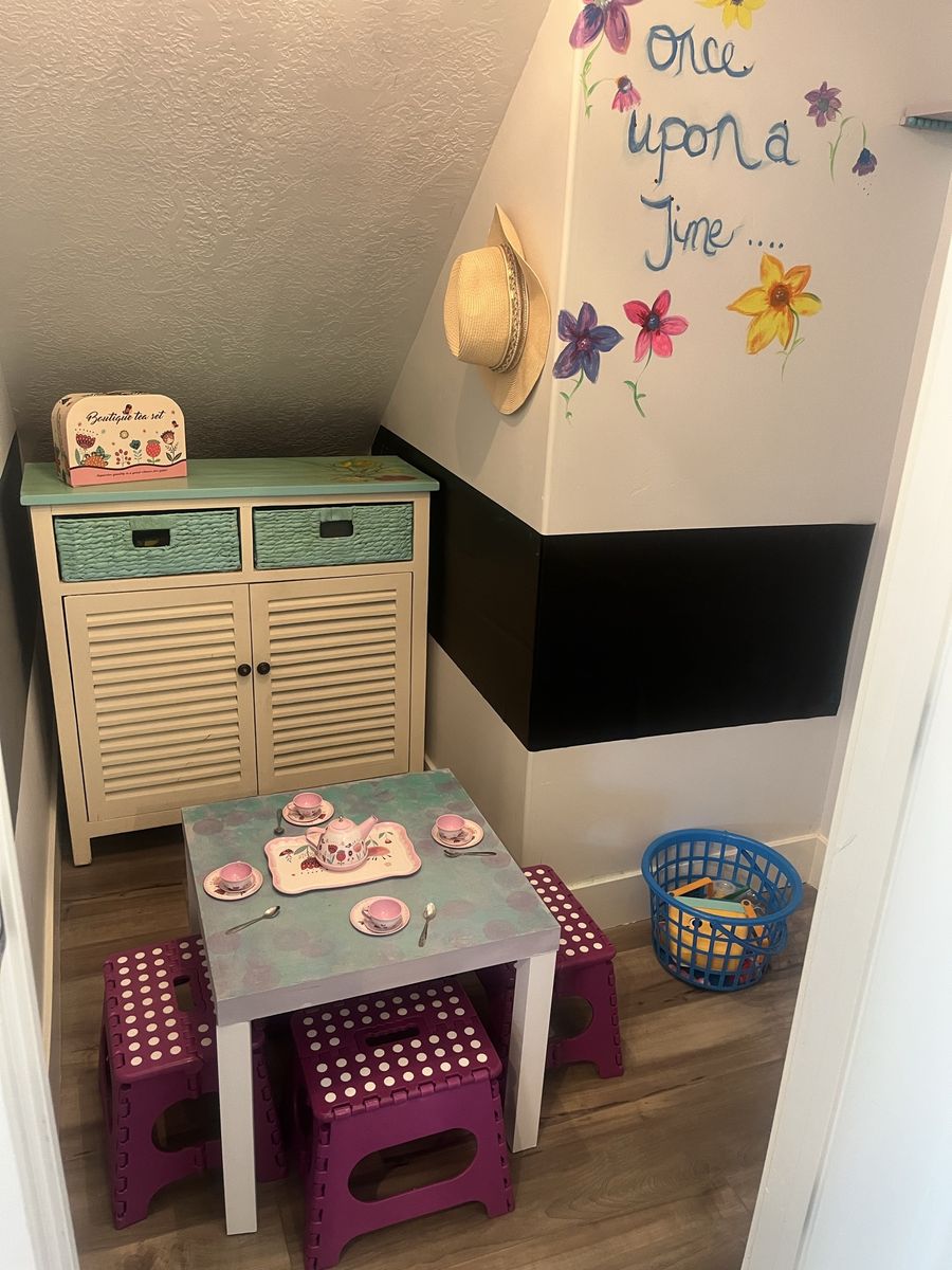 Little Girl’s Teatime Table and Chairs, Toys and Cabinet