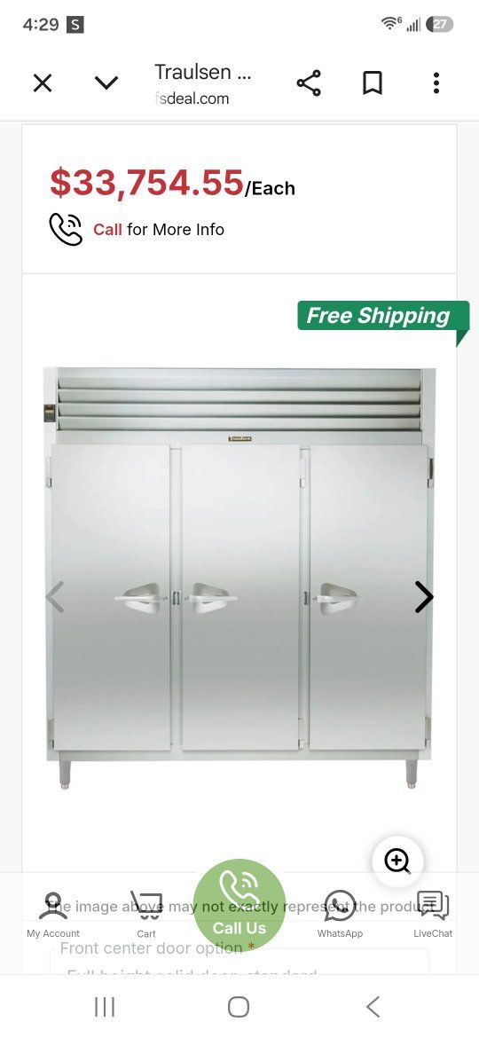 NEW!! Never Used. 3-door Commercial Fridge