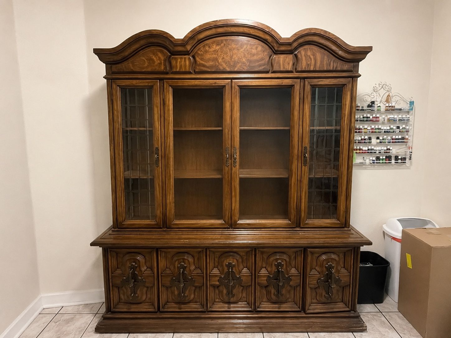 Vintage Solid Wood China Hutch / Display Cabinet – 2 Piece