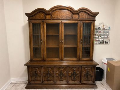 Vintage Solid Wood China Hutch / Display Cabinet – 2 Piece