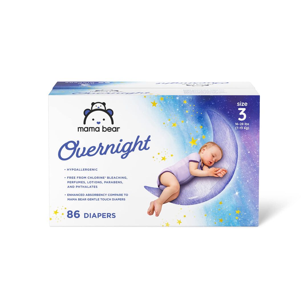 Mama Bear Overnight Diapers, Size 3 (16-28 lbs), 86 Count, Hypoallergenic & Leak Protection