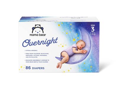 Mama Bear Overnight Diapers, Size 3 (16-28 lbs), 86 Count, Hypoallergenic & Leak Protection