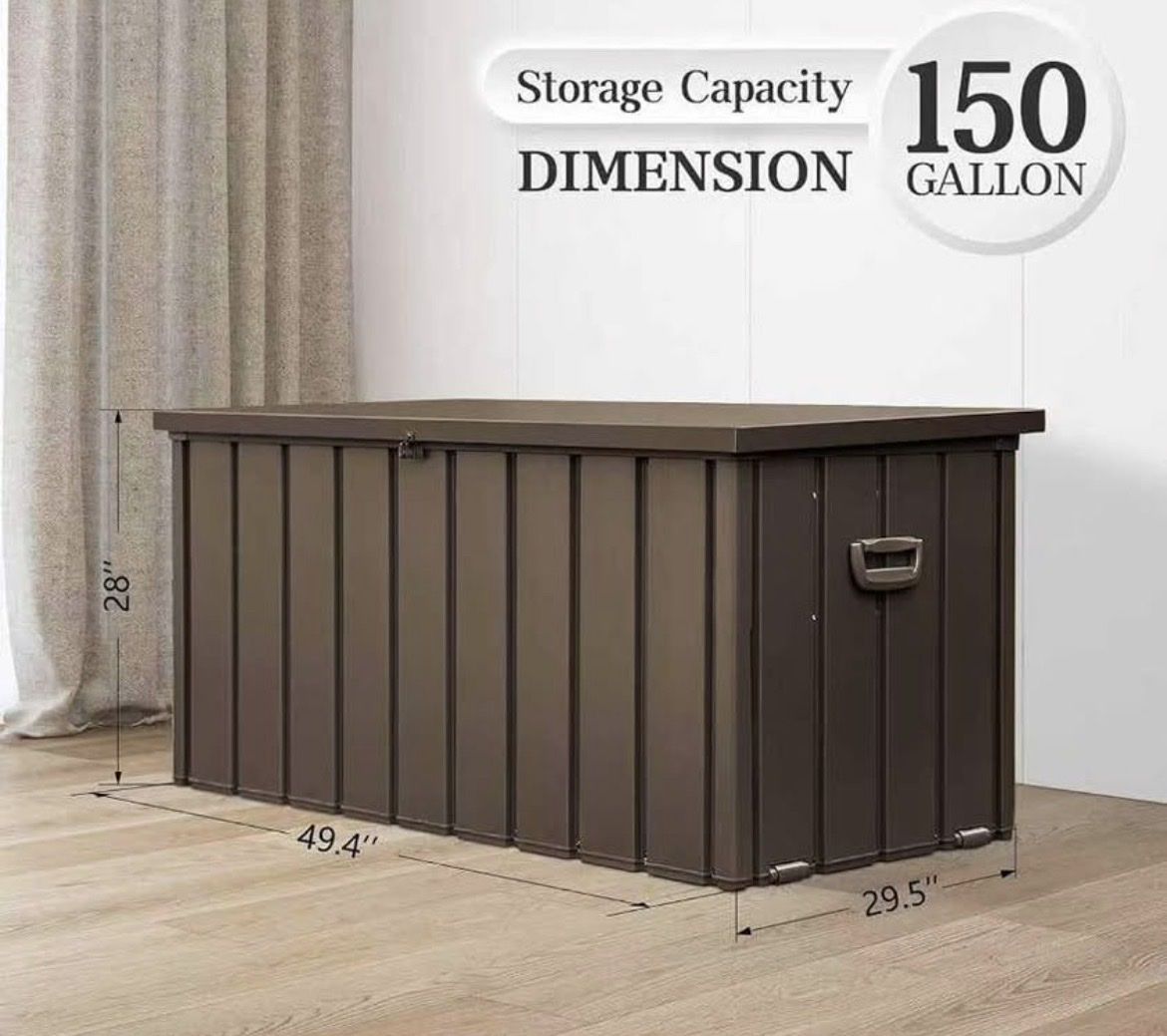 Outdoor Storage Box, 150 Gallon, Brown, 49.4" x 29.5" x 28", Weather Resistant