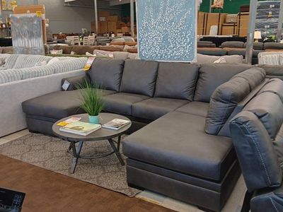Sectional Couch - Gray, Faux Leather, Spacious Seating, Modern Design