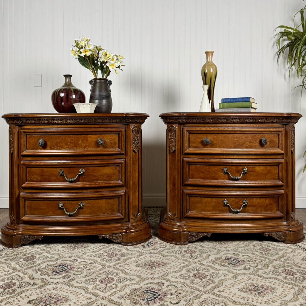 Burlwood Pair American Drew Nightstands