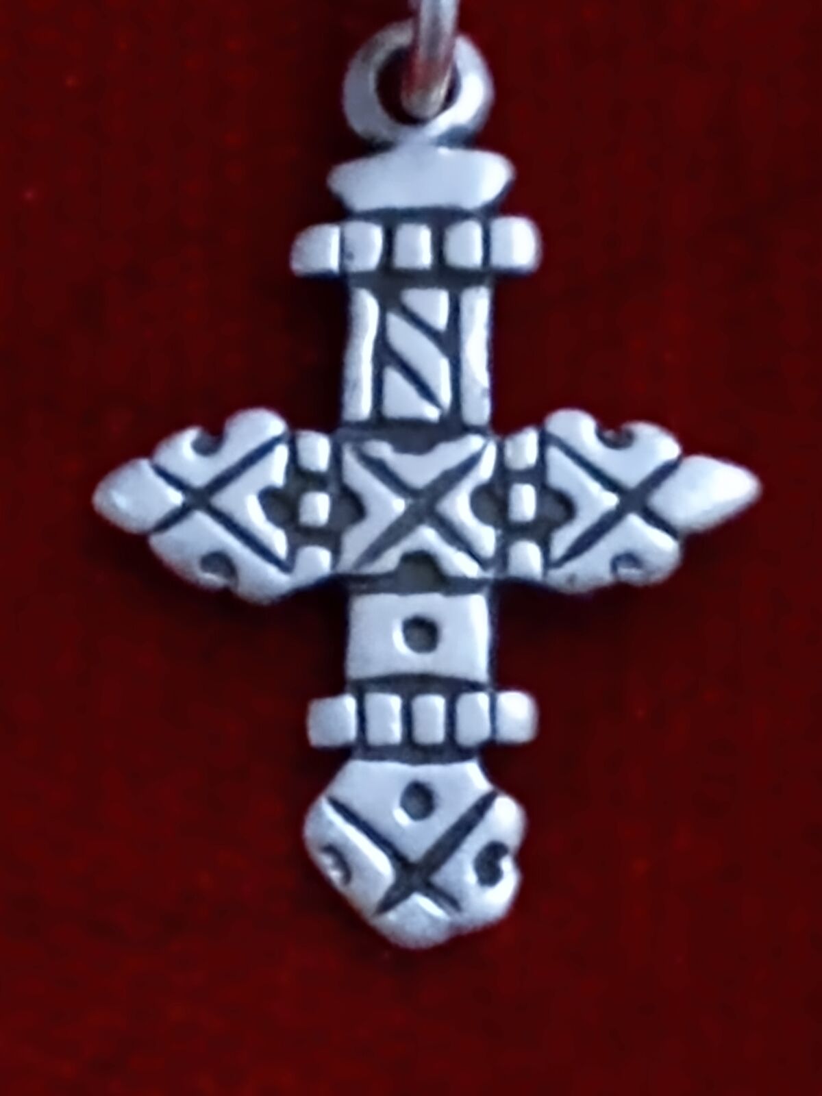 Vintage sterling silver cross native American style or Ethiopian Coptic style with fine Italian sterling silver chain