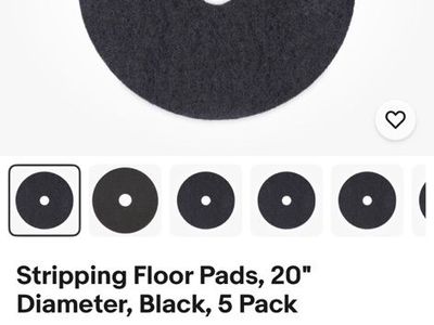 Stripping Floor Pads, 20 Diameter, Black, 5 Pack