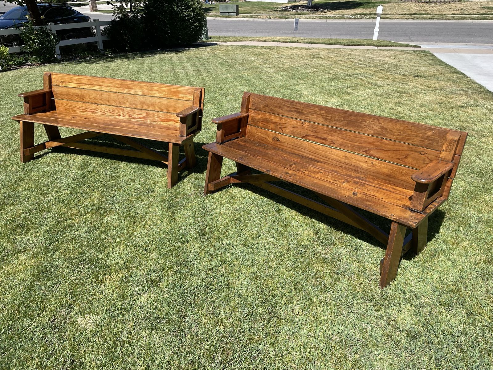 2-in-1 Convertible Outdoor Wood Picnic Benches & Table, Weather-Resistant Stained Finish