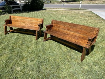 2-in-1 Convertible Outdoor Wood Picnic Benches & Table, Weather-Resistant Stained Finish