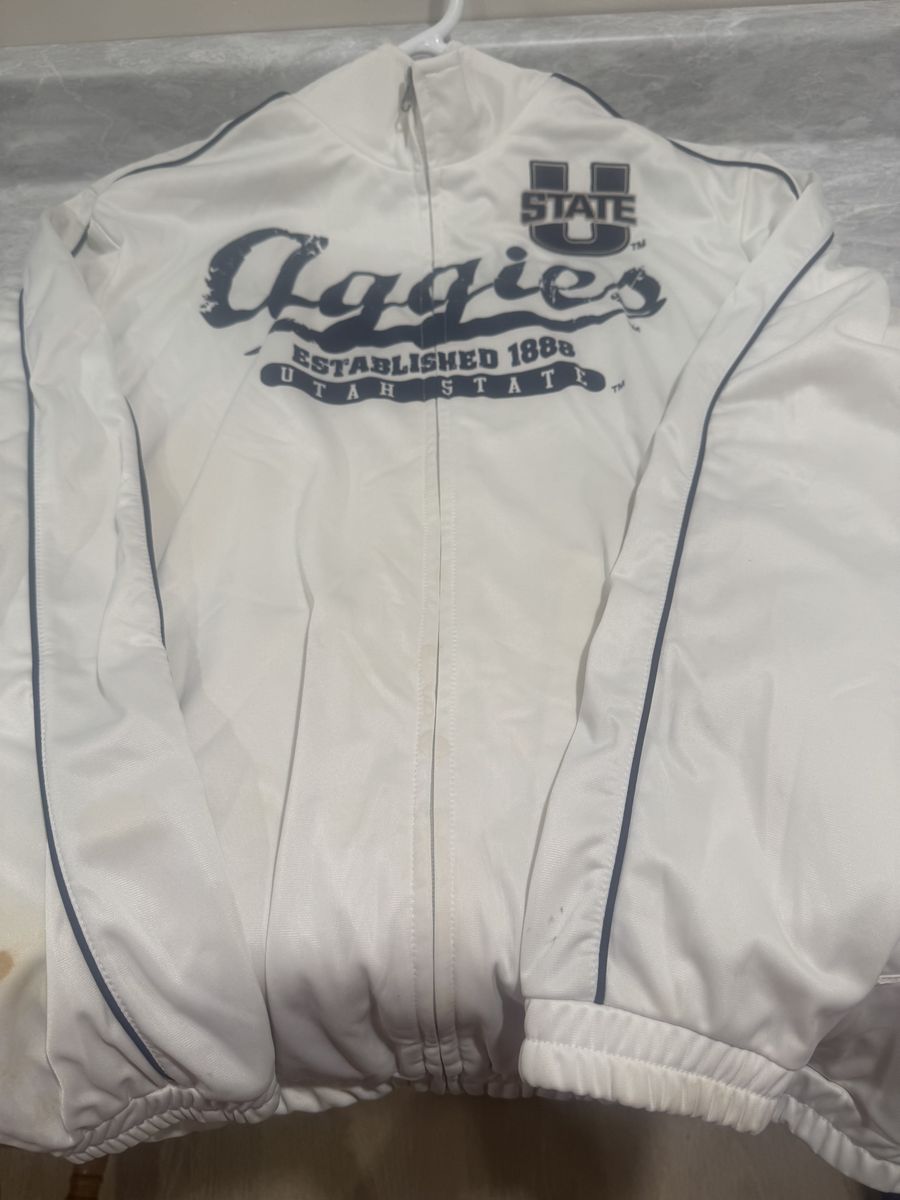 Utah State Aggies Nylon Track Jacket - White with Blue Trim