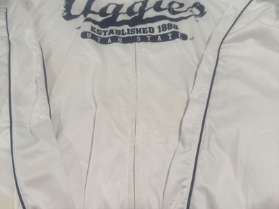 Utah State Aggies Nylon Track Jacket - White with Blue Trim