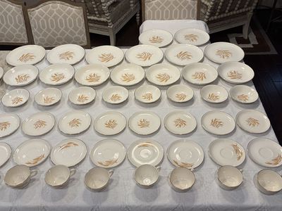 22k gold trim Vintage 1950s Homer Laughlin Golden Wheat China (set of 8) (48pcs)
