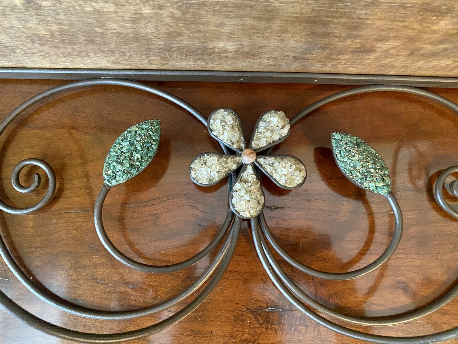 Like New - Rustic Meets Elegance Large Wood-Metal-Gem Shelf 30x9 inches - Unique - C PIX