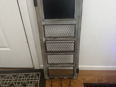 Rustic Wooden Wall Mail Organizer with Chalkboard and Key Hooks