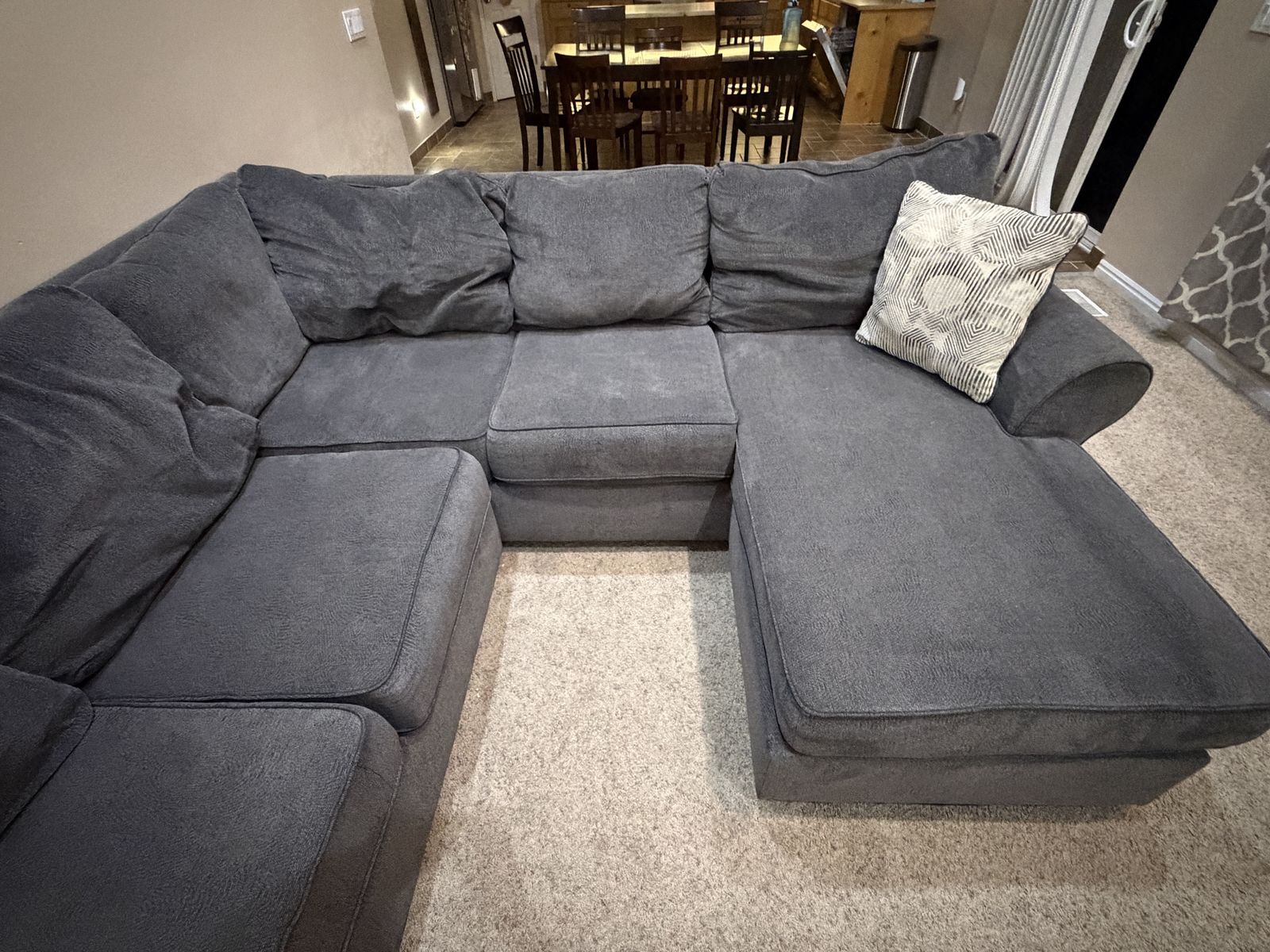 Large U-Shaped Sectional Sofa - Dark Gray Fabric Couch, Spacious Seating
